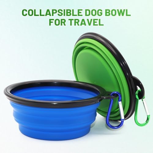 Collapsible Silicone Dog Bowl with Water Bottle – 2-in-1 Portable Pet Feeder for Dogs & Cats, Travel Food and Water Dispenser with Clip