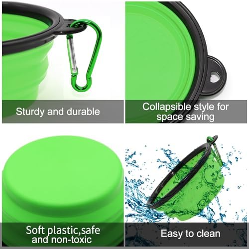 Collapsible Silicone Dog Bowl with Water Bottle – 2-in-1 Portable Pet Feeder for Dogs & Cats, Travel Food and Water Dispenser with Clip