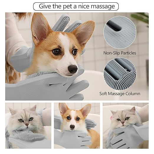 Pet Grooming Glove – Gentle Bath Brush & Massage Mitt for Dogs, Cats, Rabbits & Horses – Deshedding 5-Finger Design
