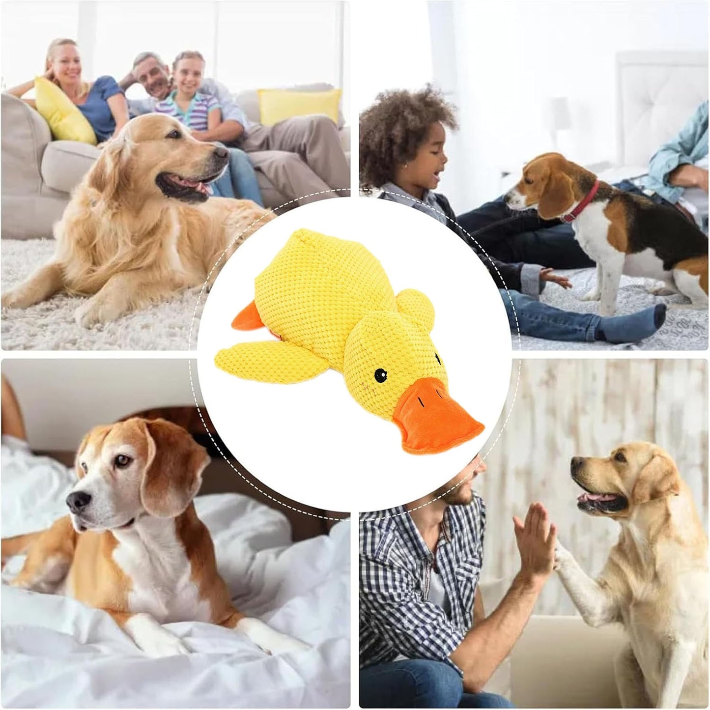 Calming Duck Dog Toy – Soft Yellow Plush Pillow with Quacking Sound for Stress Relief & Indoor Play (2025 New)