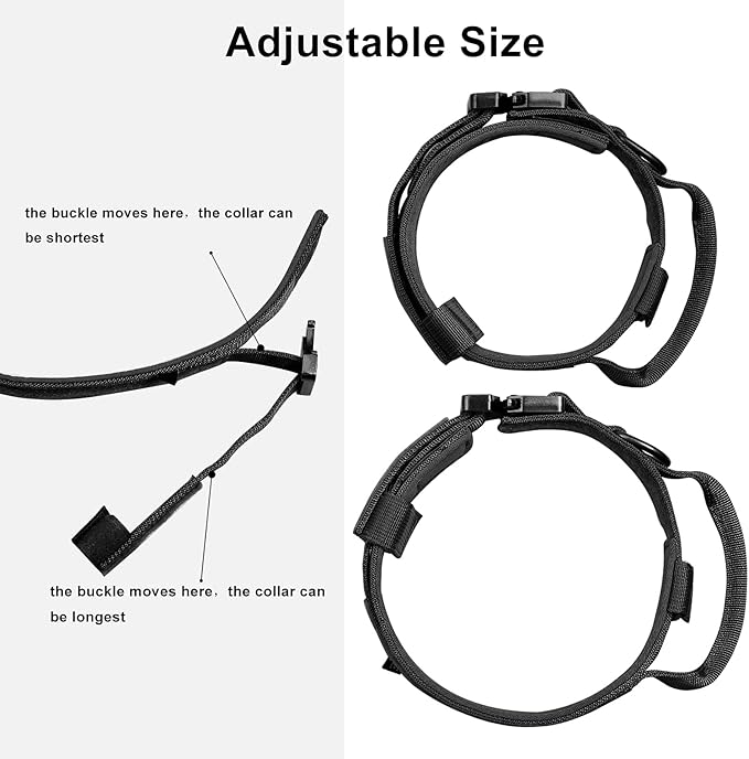 Tactical Dog Collar for Medium and Large Dogs – Adjustable Nylon Military Training Collar with Control Handle, Heavy-Duty Metal Buckle, Patches, and AirTag Holder (Black, Large)