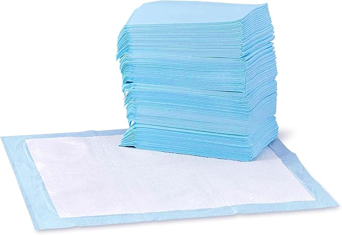 Basics Dog and Puppy Pee Pads, 5-Layer Leak-Proof Super Absorbent, Quick-Dry Surface, Potty Training, Regular (22x22"), 100 Count, Blue & White