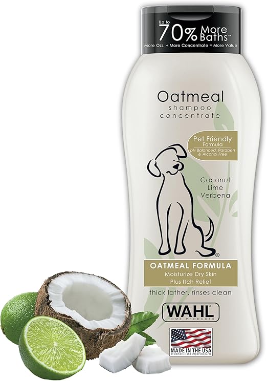 Wahl USA Dog Shampoo for Dry, Itchy Skin – Oatmeal, Coconut & Lime Scent, Gentle and Pet-Safe Formula, 24 oz