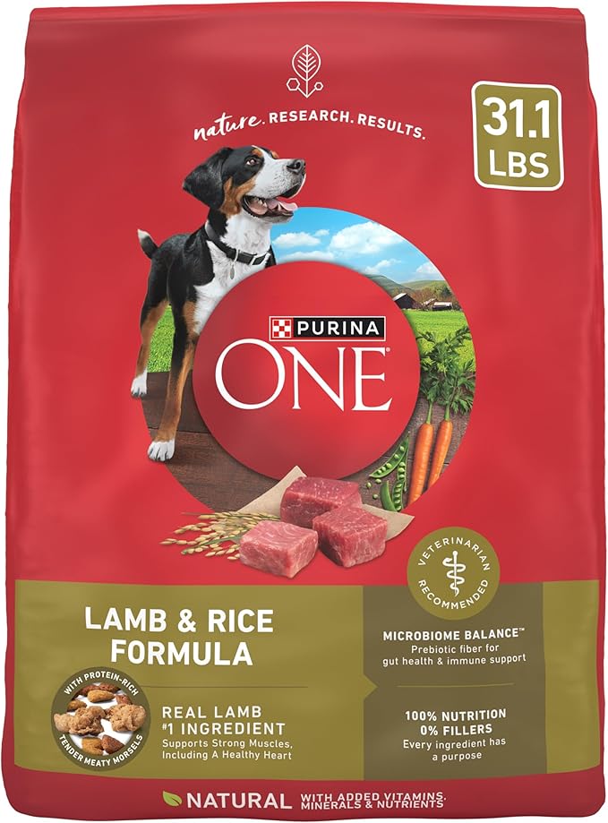 Purina ONE Lamb and Rice Dry Dog Food for Adult Dogs, 31.1 lb Bag – High Protein and Digestive Support"