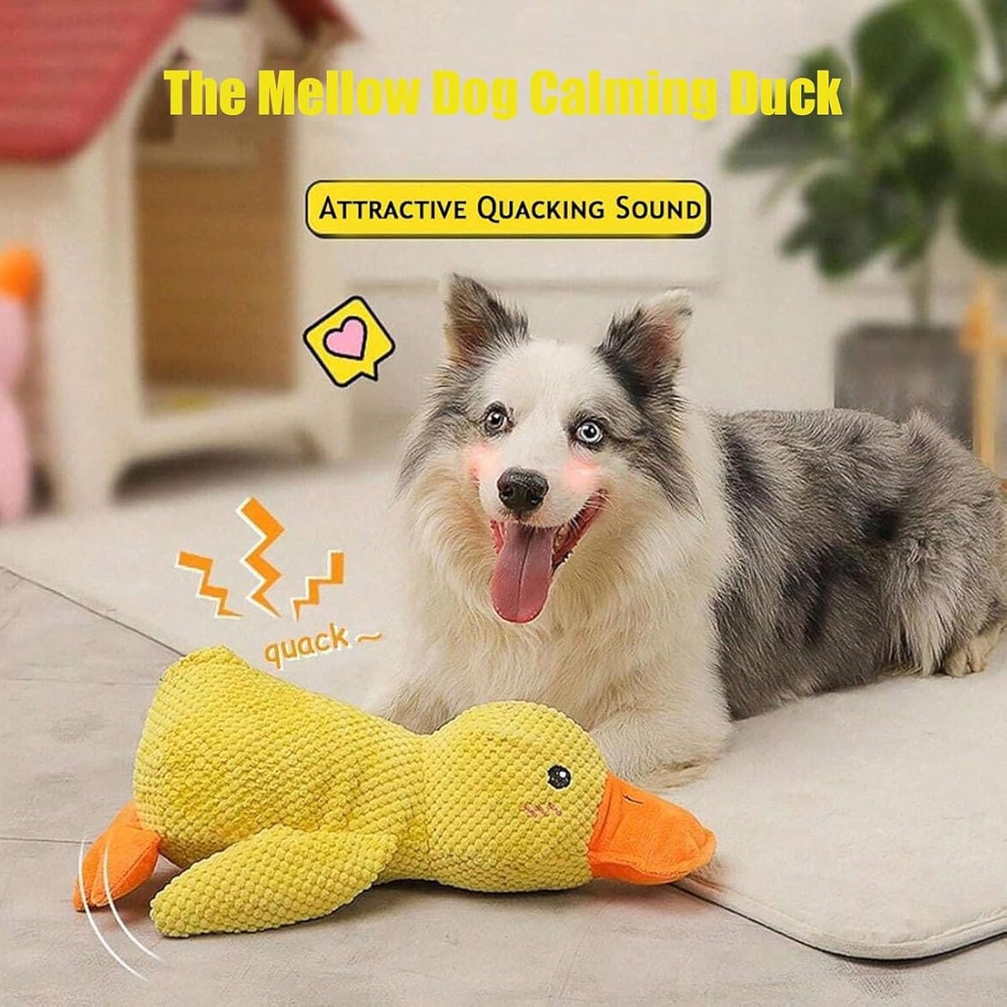Calming Duck Dog Toy – Soft Yellow Plush Pillow with Quacking Sound for Stress Relief & Indoor Play (2025 New)