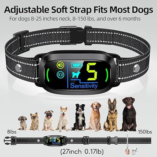 Rechargeable Dog Bark Collar for Small, Medium, and Large Dogs – Smart No-Bark Training Collar with Beep and Vibration, 5 Sensitivity Levels (Black)