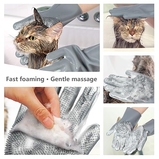 Pet Grooming Glove – Gentle Bath Brush & Massage Mitt for Dogs, Cats, Rabbits & Horses – Deshedding 5-Finger Design