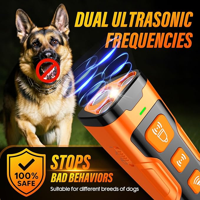 Ultrasonic Dog Bark Control Device – 3-Head Deterrent with LED Flashlight