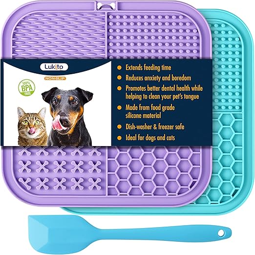 LUKITO Lick Mat for Dogs & Cats, with Suction Cups – Anxiety Relief & Boredom Buster, Slow Feeder Treat Mat for Peanut Butter, Bathing & Grooming Aid