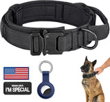 Tactical Dog Collar for Medium and Large Dogs – Adjustable Nylon Military Training Collar with Control Handle, Heavy-Duty Metal Buckle, Patches, and AirTag Holder (Black, Large)