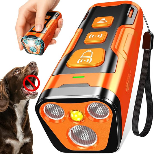 Ultrasonic Dog Bark Control Device – 3-Head Deterrent with LED Flashlight