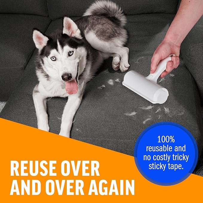 Chom Chom Pet Hair Remover Roller – Reusable Lint Roller for Dog & Cat Hair on Couch, Carpet, Furniture, Clothes & Bed – Easy Fur Cleaner Tool (White)