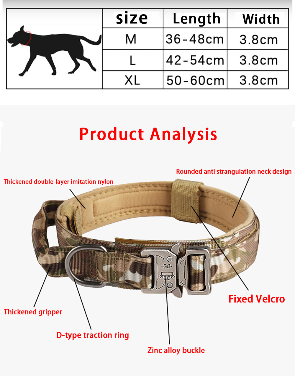 Tactical Dog Collar for Medium and Large Dogs – Adjustable Nylon Military Training Collar with Control Handle, Heavy-Duty Metal Buckle, Patches, and AirTag Holder (Black, Large)