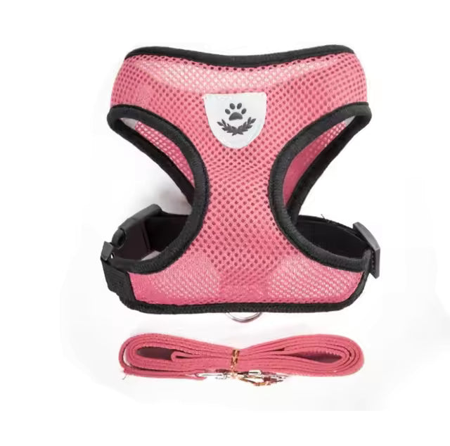 Adjustable Cat and Small Dog Harness with Leash – Soft Mesh Vest with Reflective Strips – Breathable and Comfortable Pet Walking Set