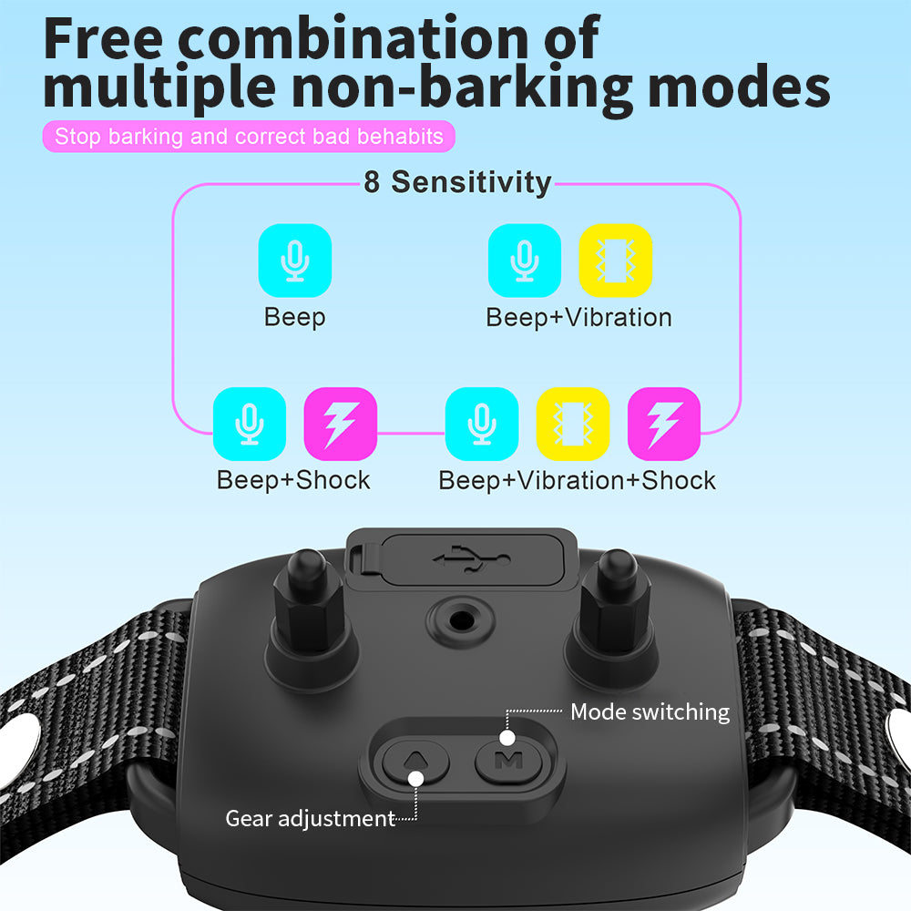 Rechargeable Dog Bark Collar for Small, Medium, and Large Dogs – Smart No-Bark Training Collar with Beep and Vibration, 5 Sensitivity Levels (Black)