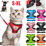 Adjustable Cat and Small Dog Harness with Leash – Soft Mesh Vest with Reflective Strips – Breathable and Comfortable Pet Walking Set
