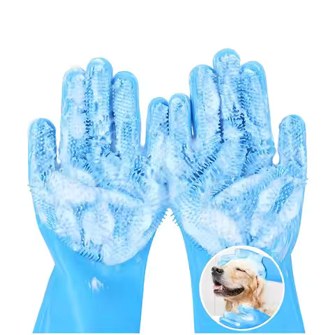 Pet Grooming Glove – Gentle Bath Brush & Massage Mitt for Dogs, Cats, Rabbits & Horses – Deshedding 5-Finger Design