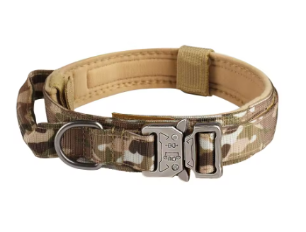 Tactical Dog Collar for Medium and Large Dogs – Adjustable Nylon Military Training Collar with Control Handle, Heavy-Duty Metal Buckle, Patches, and AirTag Holder (Black, Large)