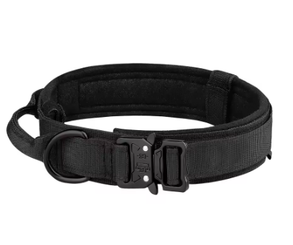 Tactical Dog Collar for Medium and Large Dogs – Adjustable Nylon Military Training Collar with Control Handle, Heavy-Duty Metal Buckle, Patches, and AirTag Holder (Black, Large)