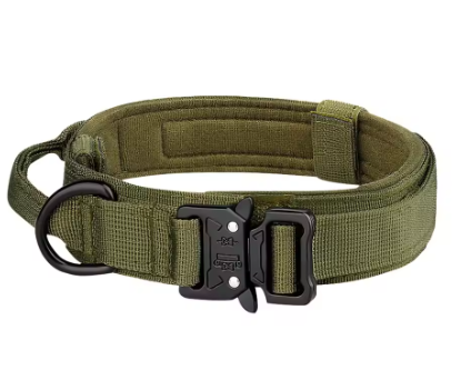 Tactical Dog Collar for Medium and Large Dogs – Adjustable Nylon Military Training Collar with Control Handle, Heavy-Duty Metal Buckle, Patches, and AirTag Holder (Black, Large)