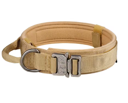 Tactical Dog Collar for Medium and Large Dogs – Adjustable Nylon Military Training Collar with Control Handle, Heavy-Duty Metal Buckle, Patches, and AirTag Holder (Black, Large)