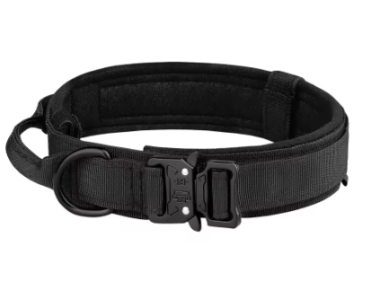 Tactical Dog Collar for Medium and Large Dogs – Adjustable Nylon Military Training Collar with Control Handle, Heavy-Duty Metal Buckle, Patches, and AirTag Holder (Black, Large)