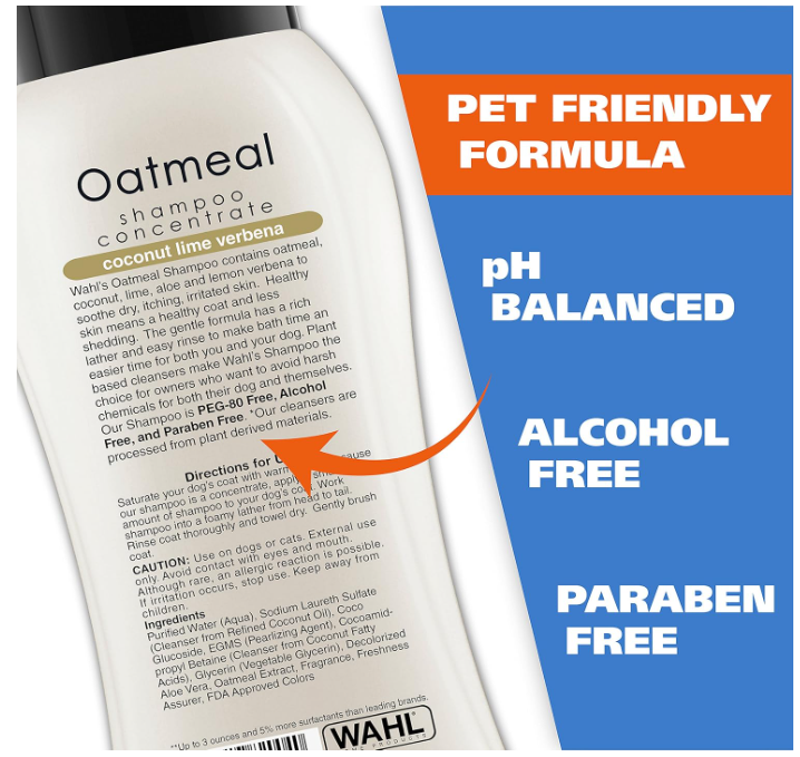 Wahl USA Dog Shampoo for Dry, Itchy Skin – Oatmeal, Coconut & Lime Scent, Gentle and Pet-Safe Formula, 24 oz