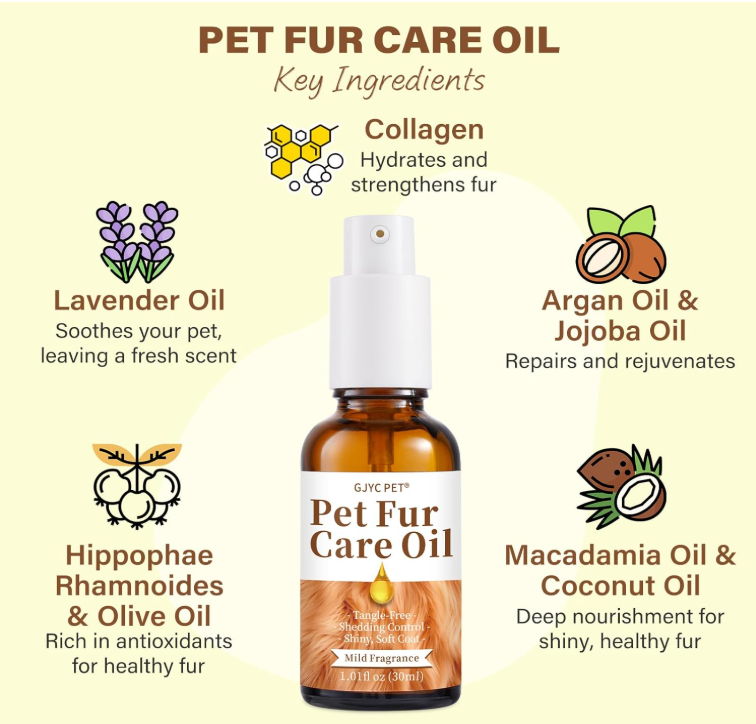 Pet Coat Care Oil – Natural Tangle Remover & Leave-In Shine for Dogs and Cats – Soft, Silky Fur & Skin Soothing with Collagen and Natural Oils – 1.01 fl oz