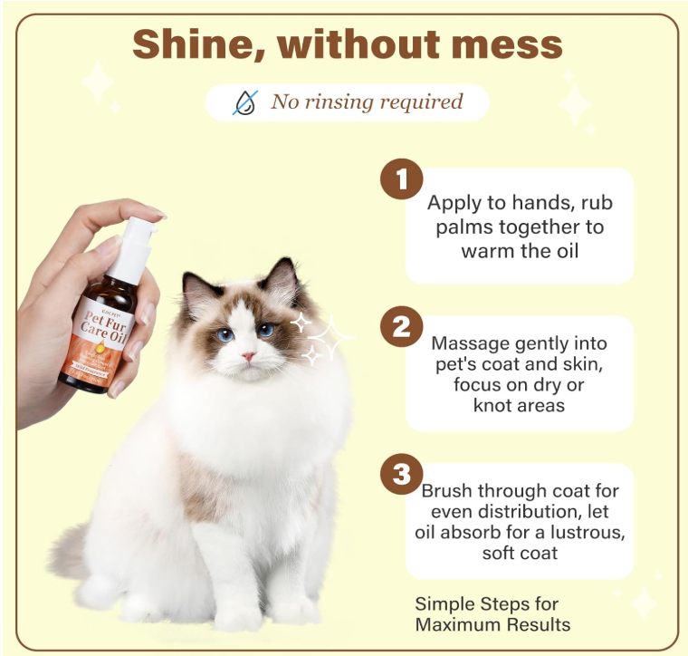 Pet Coat Care Oil – Natural Tangle Remover & Leave-In Shine for Dogs and Cats – Soft, Silky Fur & Skin Soothing with Collagen and Natural Oils – 1.01 fl oz