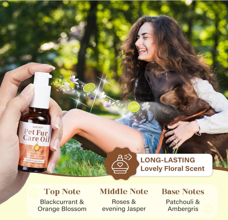 Pet Coat Care Oil – Natural Tangle Remover & Leave-In Shine for Dogs and Cats – Soft, Silky Fur & Skin Soothing with Collagen and Natural Oils – 1.01 fl oz