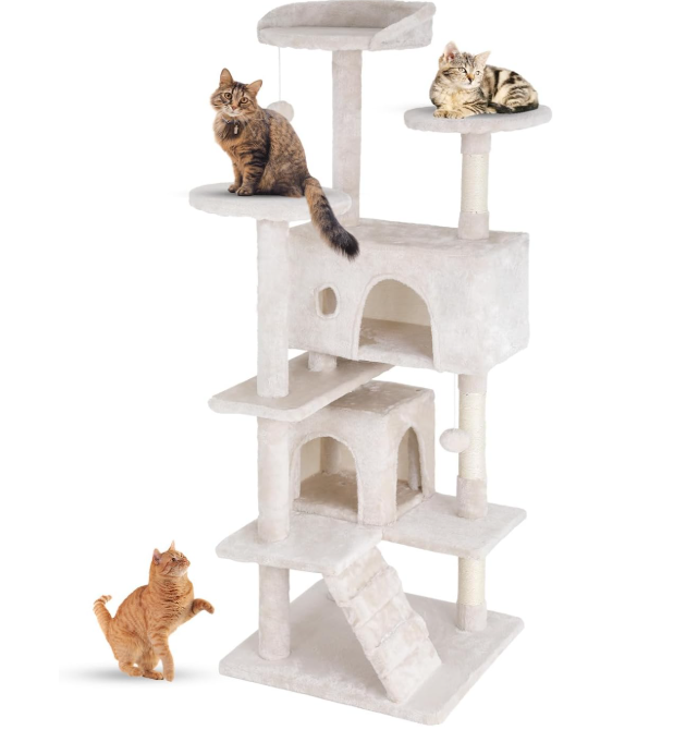 FDW 54-Inch Cat Tree Tower – Multi-Level Scratching Post, Condo & Playhouse for Indoor Cats with Cozy Platforms – Dark Gray