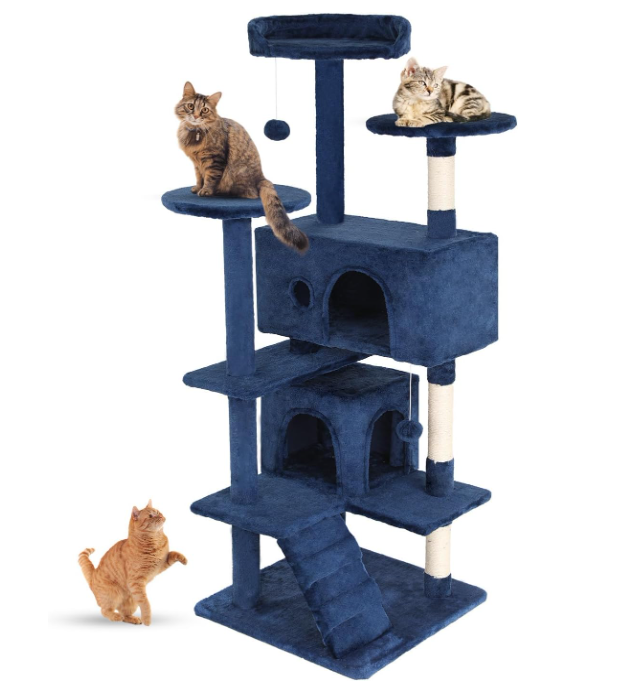 FDW 54-Inch Cat Tree Tower – Multi-Level Scratching Post, Condo & Playhouse for Indoor Cats with Cozy Platforms – Dark Gray