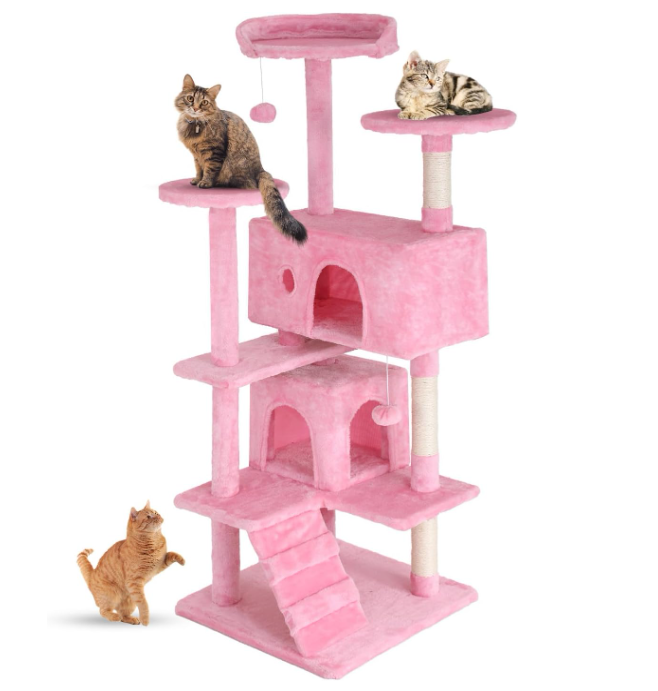 FDW 54-Inch Cat Tree Tower – Multi-Level Scratching Post, Condo & Playhouse for Indoor Cats with Cozy Platforms – Dark Gray