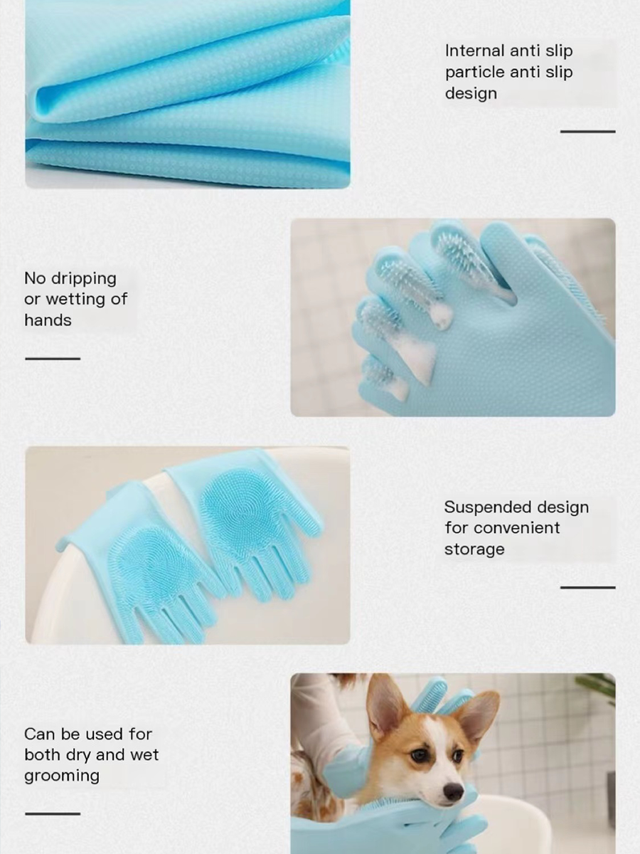 Pet Grooming Glove – Gentle Bath Brush & Massage Mitt for Dogs, Cats, Rabbits & Horses – Deshedding 5-Finger Design