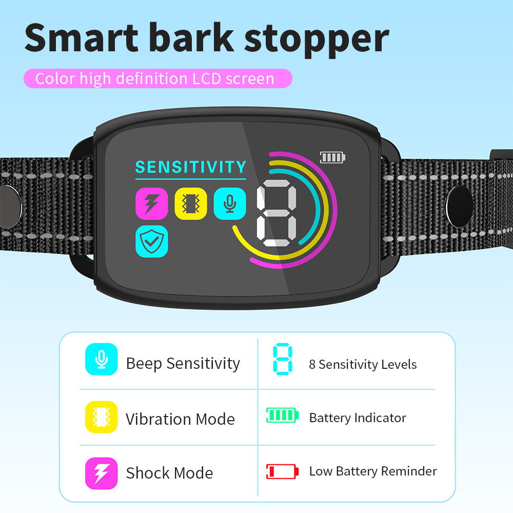 Rechargeable Dog Bark Collar for Small, Medium, and Large Dogs – Smart No-Bark Training Collar with Beep and Vibration, 5 Sensitivity Levels (Black)