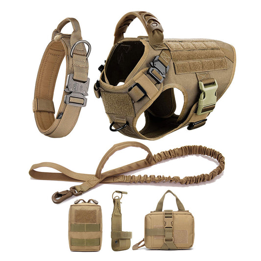 Large Dog Harness & Leash Set with MOLLE Pouches – Training Vest