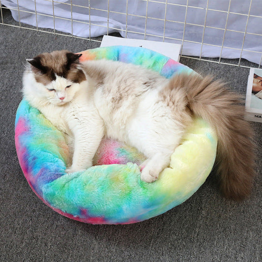 Super Soft Donut Pet Bed – Washable Plush Calming Bed for Dogs & Cats