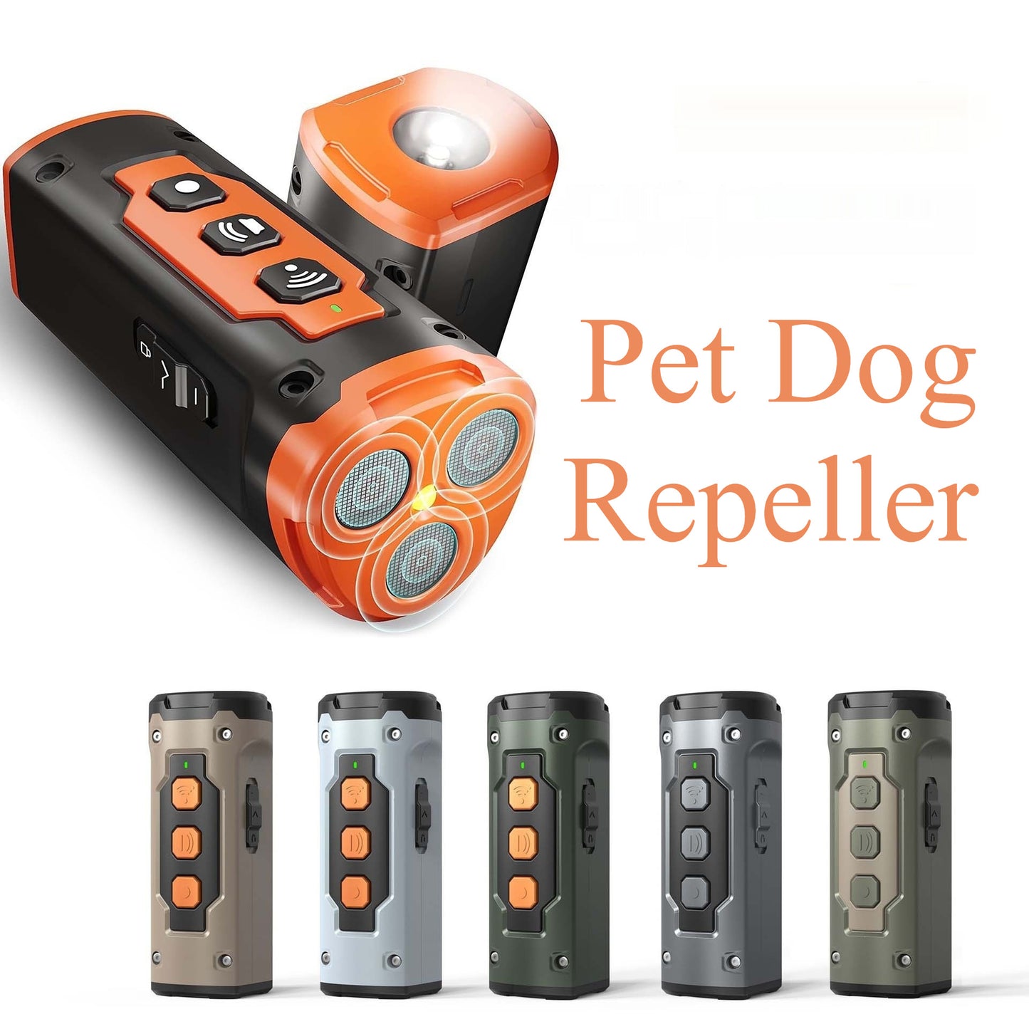 Ultrasonic Dog Bark Control Device – 3-Head Deterrent with LED Flashlight