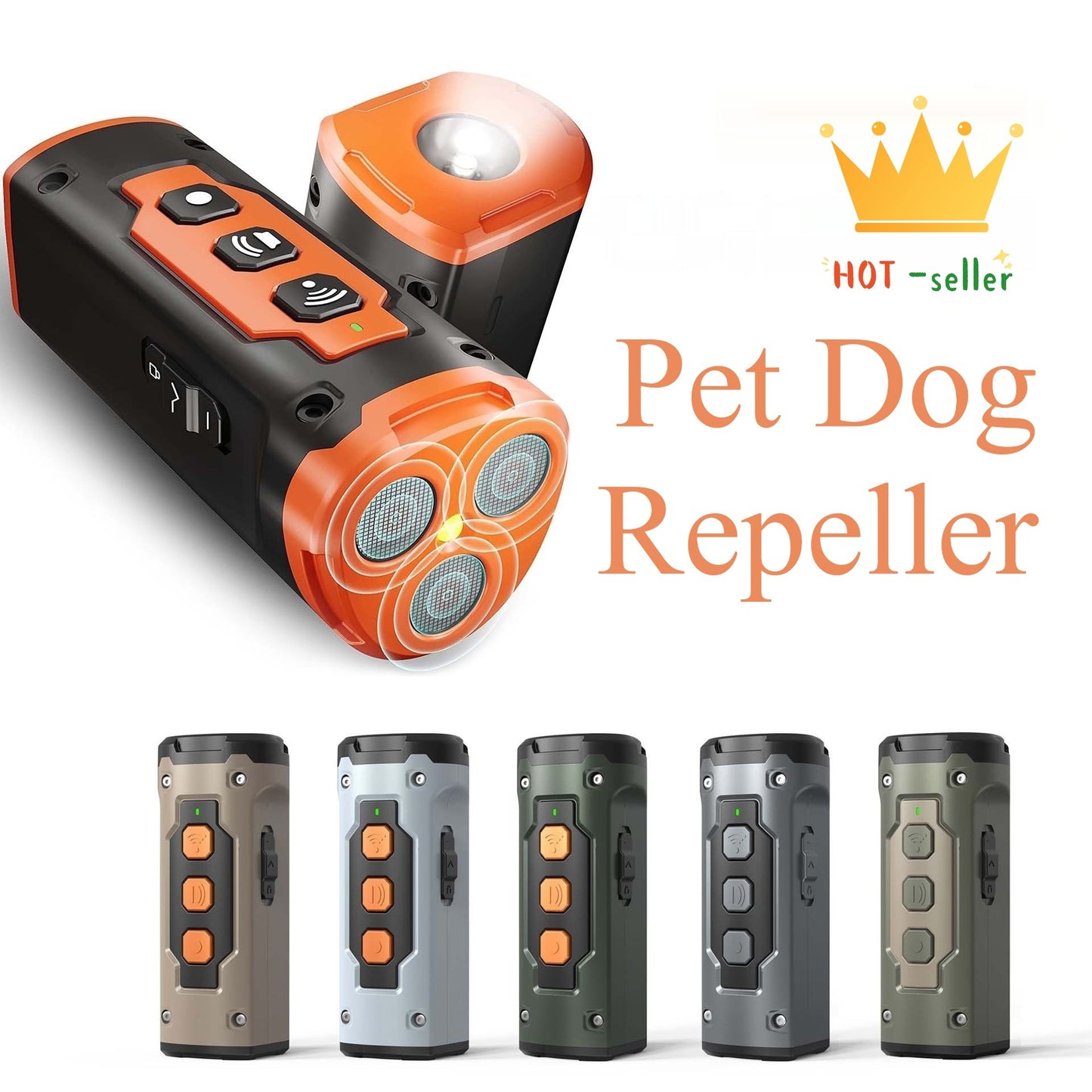 Ultrasonic Dog Bark Control Device – 3-Head Deterrent with LED Flashlight
