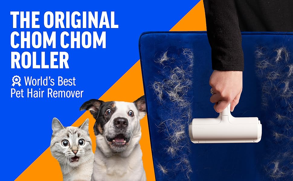 Chom Chom Pet Hair Remover Roller – Reusable Lint Roller for Dog & Cat Hair on Couch, Carpet, Furniture, Clothes & Bed – Easy Fur Cleaner Tool (White)