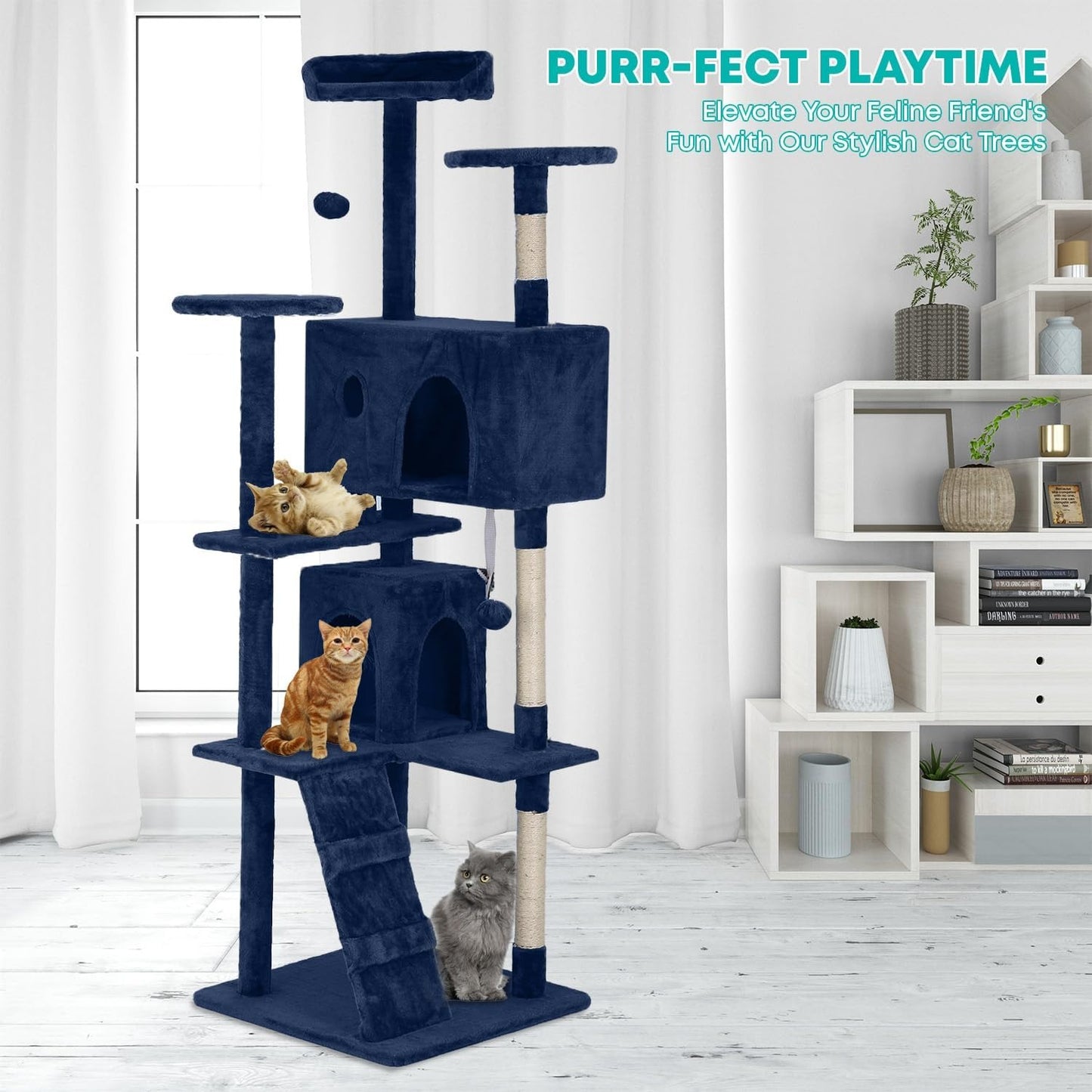 FDW 54-Inch Cat Tree Tower – Multi-Level Scratching Post, Condo & Playhouse for Indoor Cats with Cozy Platforms – Dark Gray