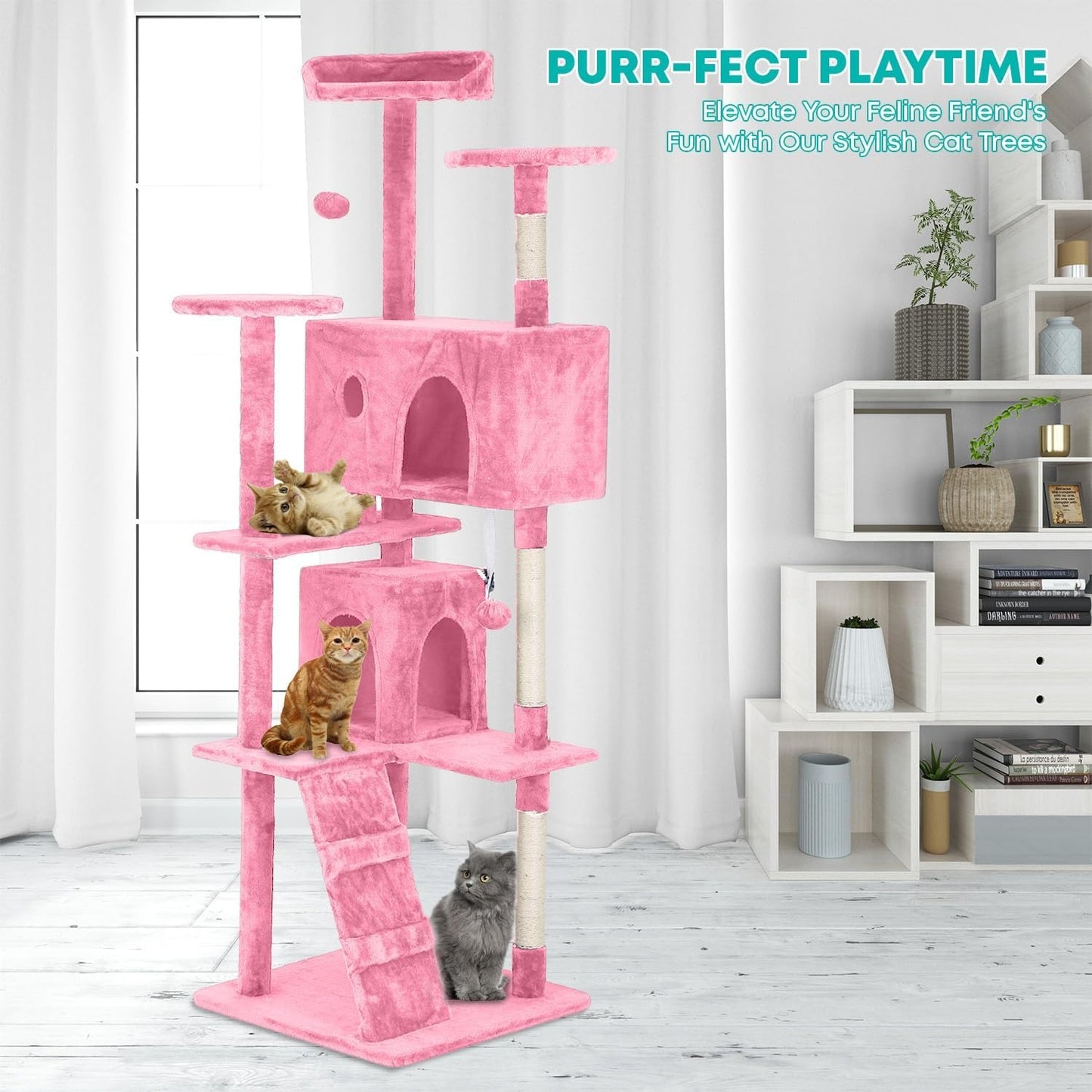 FDW 54-Inch Cat Tree Tower – Multi-Level Scratching Post, Condo & Playhouse for Indoor Cats with Cozy Platforms – Dark Gray