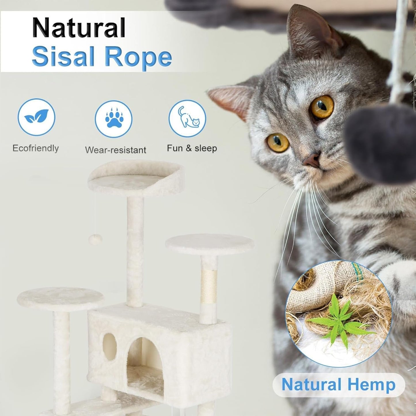 FDW 54-Inch Cat Tree Tower – Multi-Level Scratching Post, Condo & Playhouse for Indoor Cats with Cozy Platforms – Dark Gray