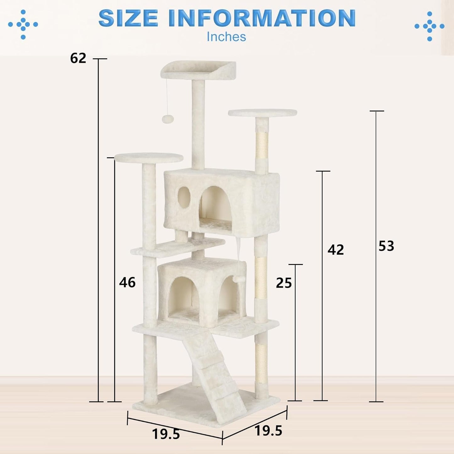 FDW 54-Inch Cat Tree Tower – Multi-Level Scratching Post, Condo & Playhouse for Indoor Cats with Cozy Platforms – Dark Gray