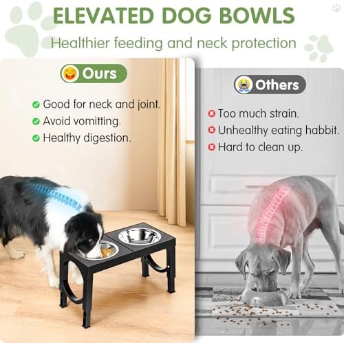 XIAZ Elevated Dog Bowls Large Breed Raised Dogs Bowl Stand Large/Medium Sized Dog 1L Food Water Bowl Stands 5 Heights Adjustable 9/11/12/14in Black Pet Feeder Dish Station