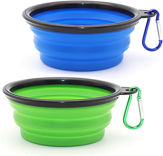 Collapsible Silicone Dog Bowl with Water Bottle – 2-in-1 Portable Pet Feeder for Dogs & Cats, Travel Food and Water Dispenser with Clip