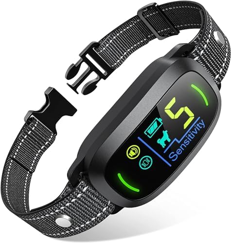 Rechargeable Dog Bark Collar for Small, Medium, and Large Dogs – Smart No-Bark Training Collar with Beep and Vibration, 5 Sensitivity Levels (Black)