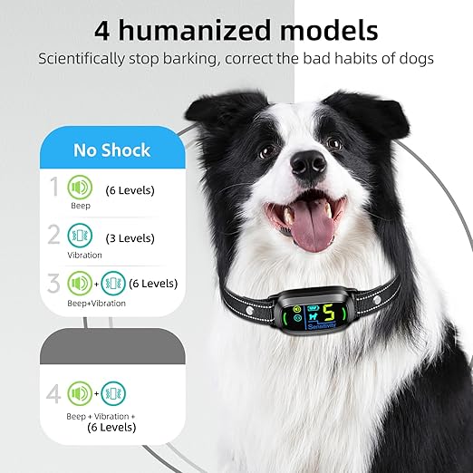 Rechargeable Dog Bark Collar for Small, Medium, and Large Dogs – Smart No-Bark Training Collar with Beep and Vibration, 5 Sensitivity Levels (Black)