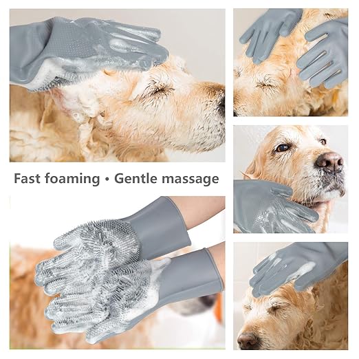 Pet Grooming Glove – Gentle Bath Brush & Massage Mitt for Dogs, Cats, Rabbits & Horses – Deshedding 5-Finger Design