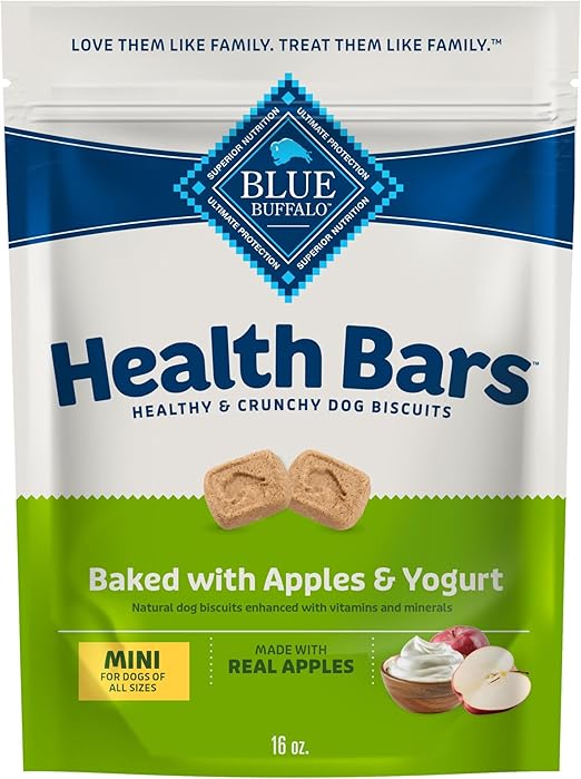 Blue Buffalo Mini Dog Treats with Apple & Yogurt – Crunchy Oven-Baked Biscuits, Natural Ingredients, 16 oz Bag